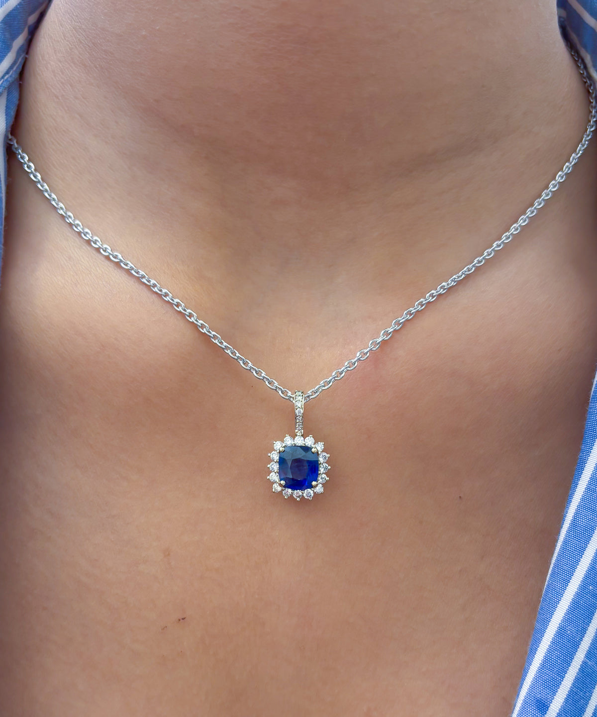 Blue Sapphire Diamond Pendant