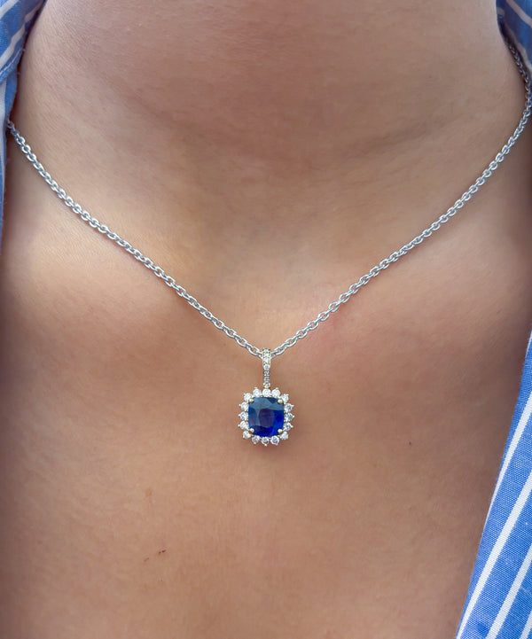 Blue Sapphire Diamond Pendant