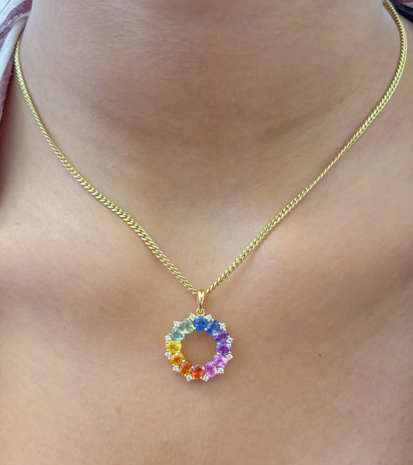Rainbow Sapphire Diamond Pendant