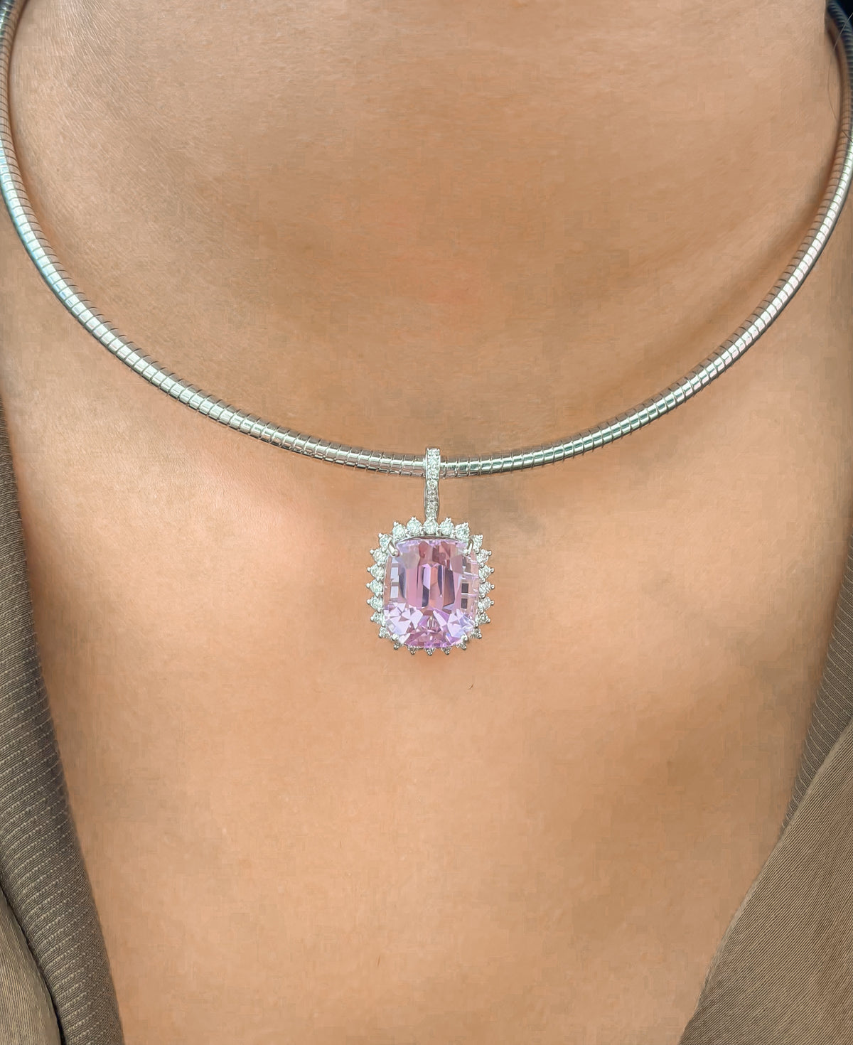 Kunzite Diamond Pendant