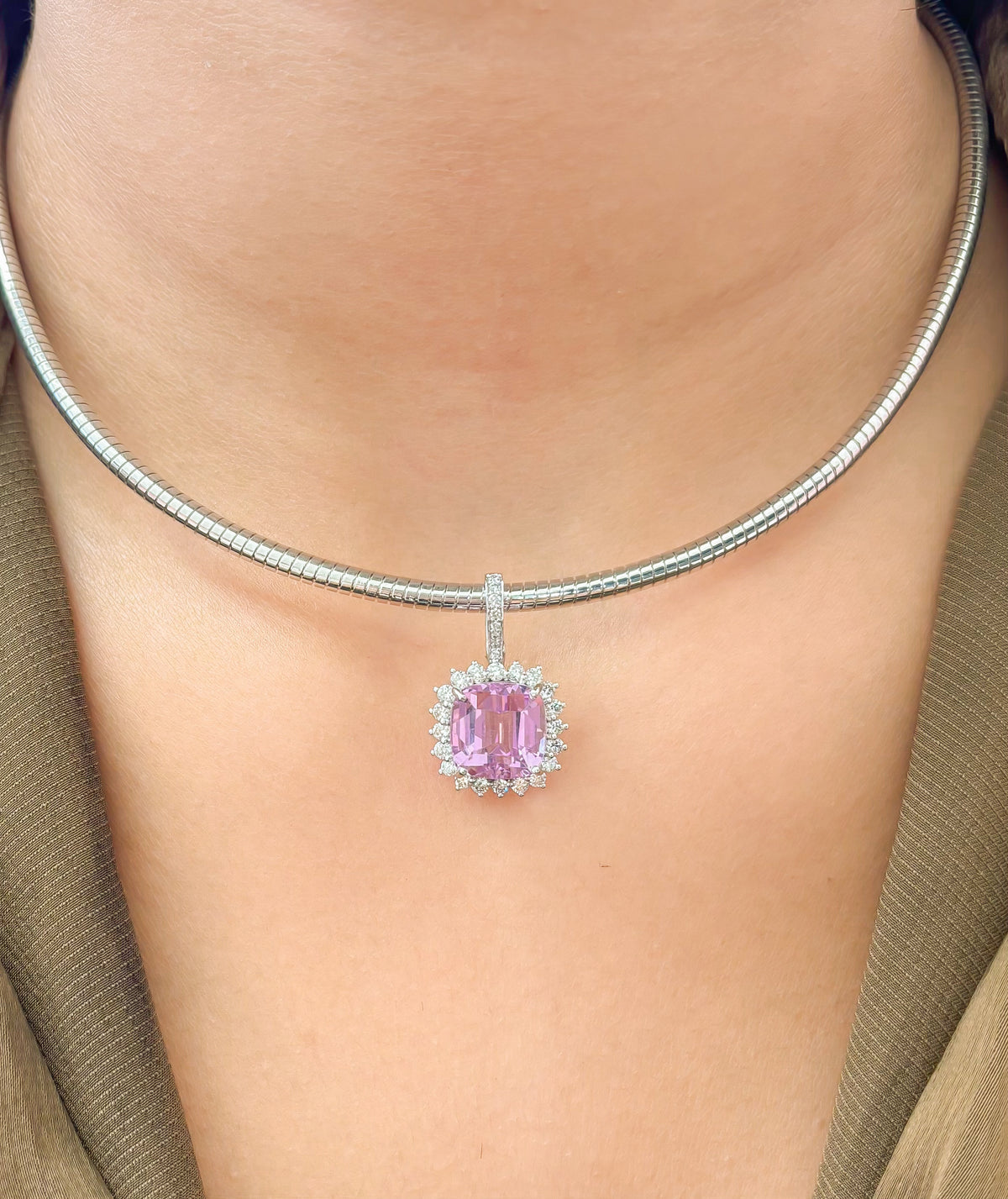 Kunzite Diamond Pendant
