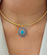 Blue Sapphire Turquoise Diamond Pendant