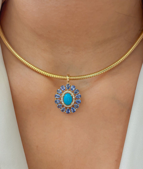 Blue Sapphire Turquoise Diamond Pendant