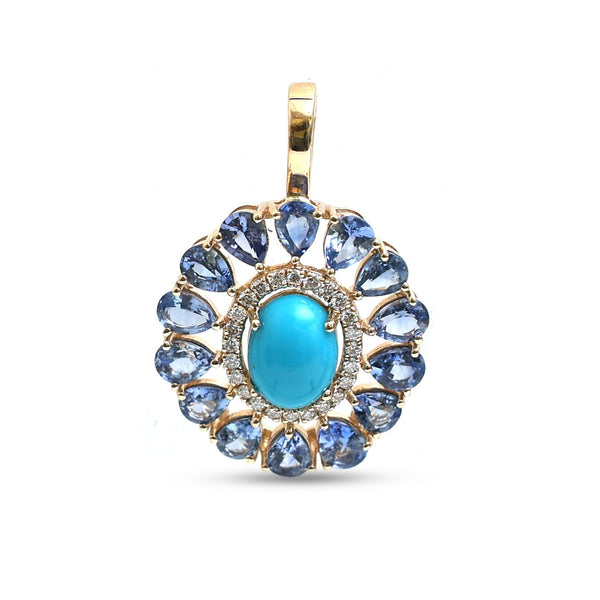 Blue Sapphire Turquoise Diamond Pendant