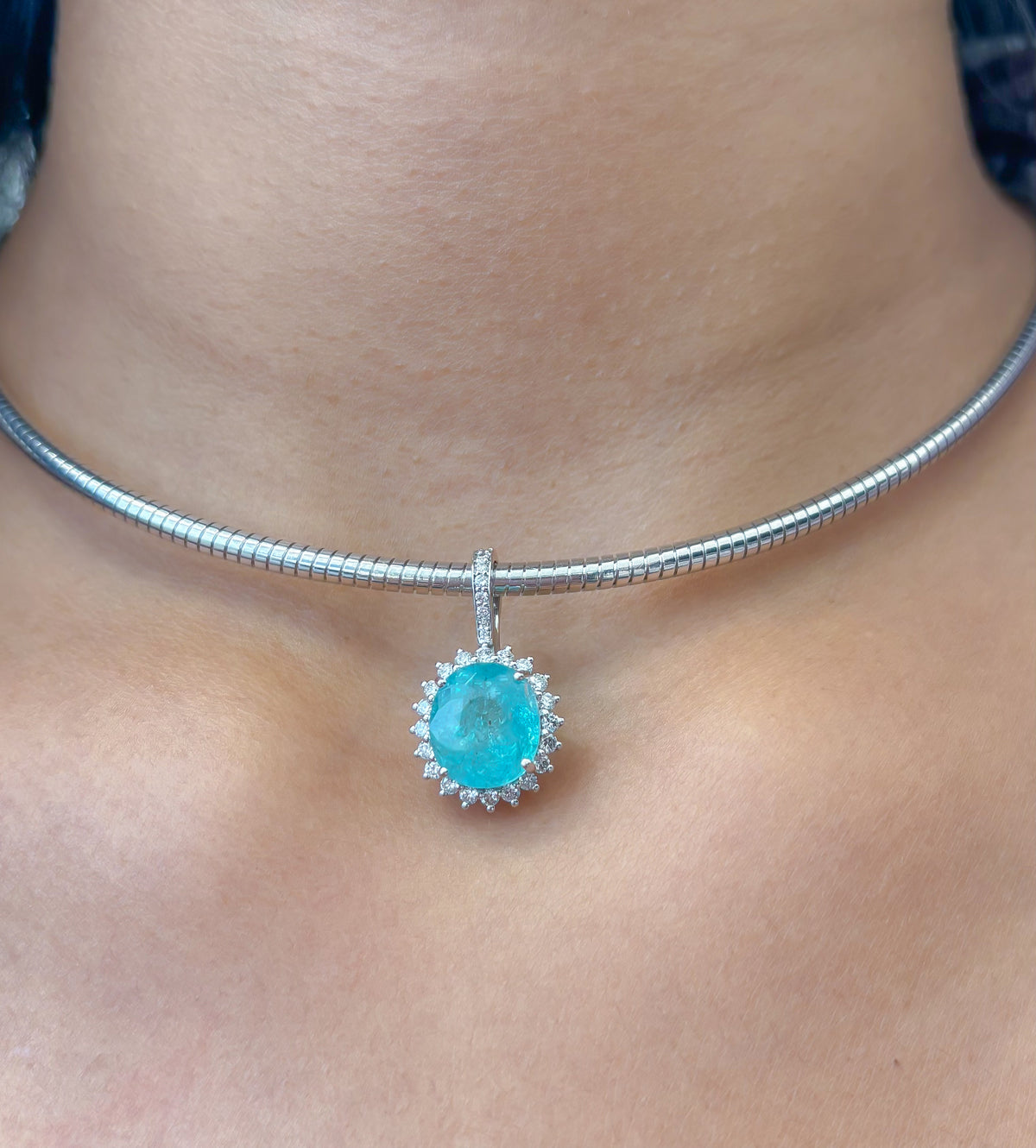 Paraiba Tourmaline Diamond Pendant