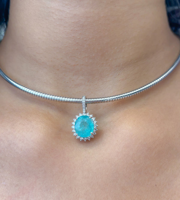Paraiba Tourmaline Diamond Pendant