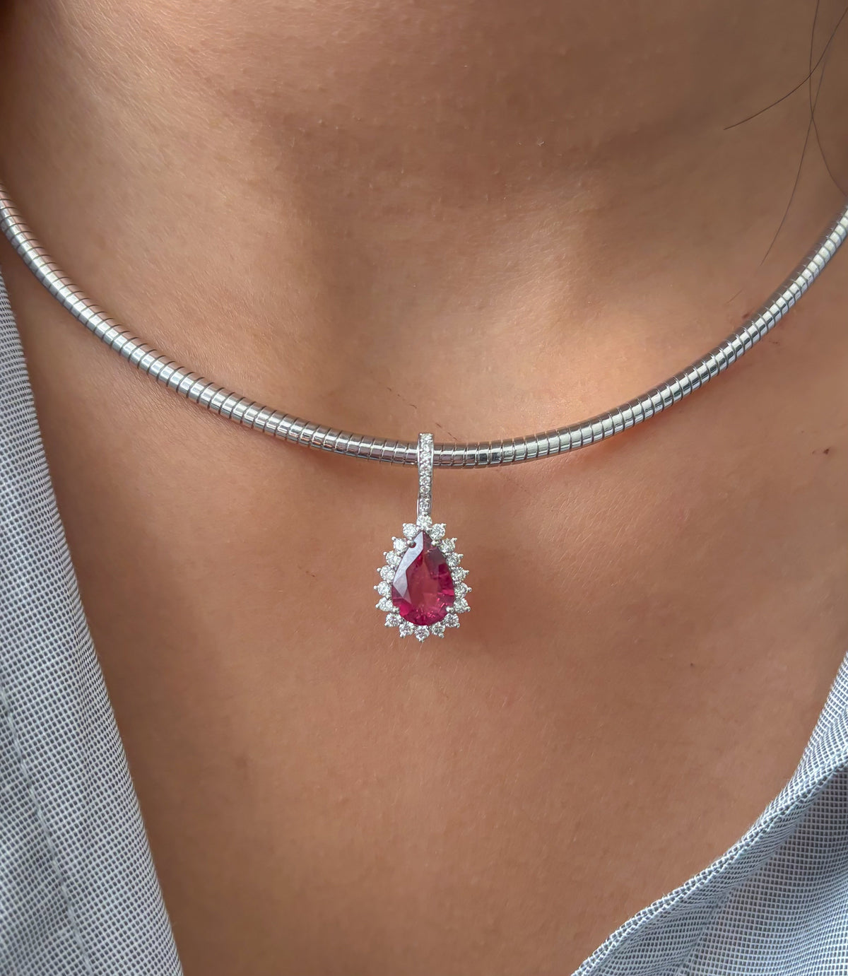 Rubellite Diamond Pendant