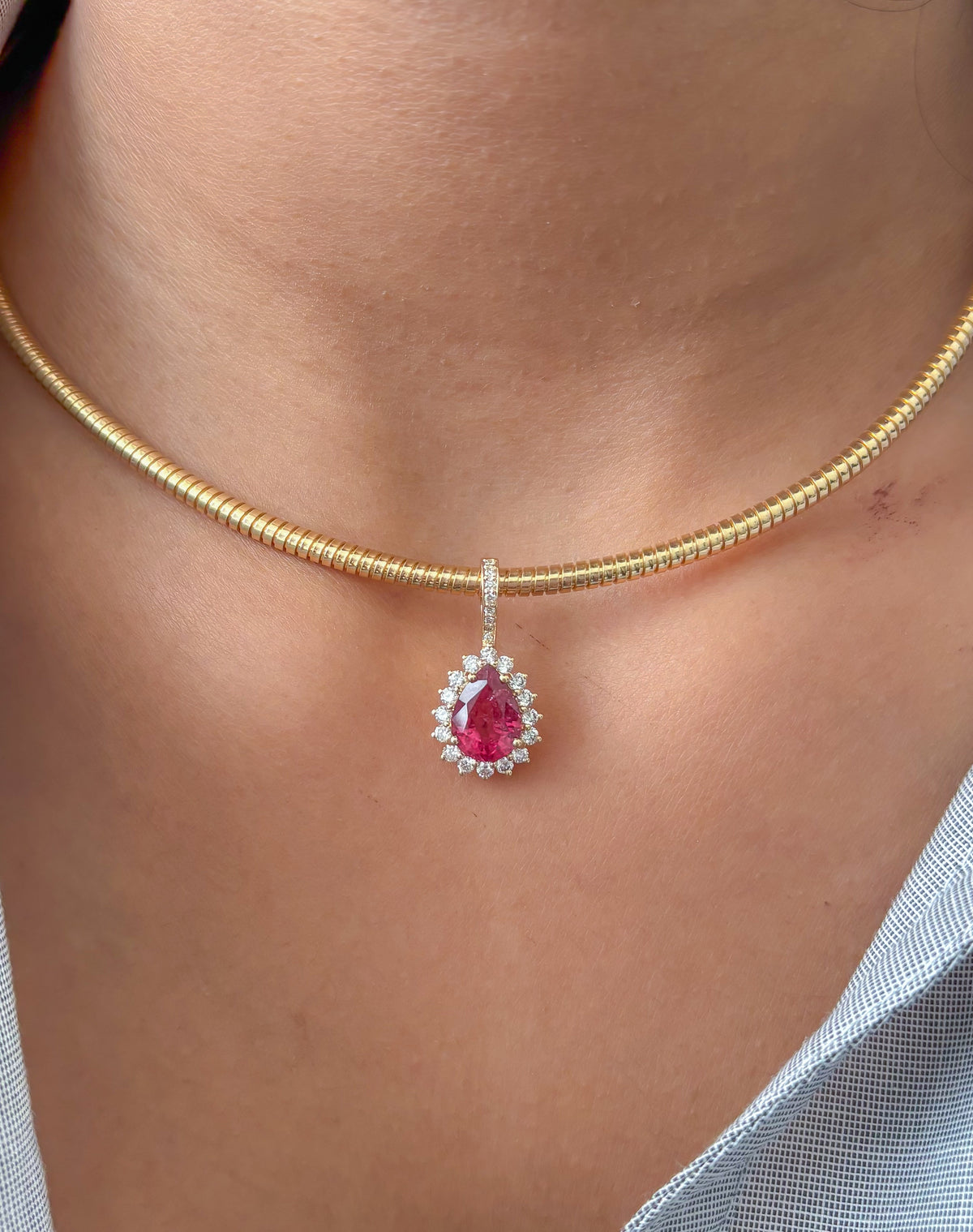 Rubellite Diamond Pendant