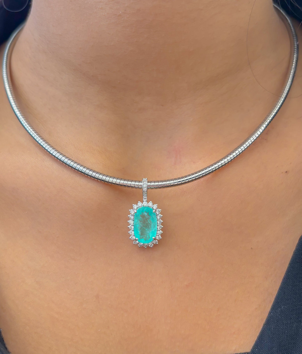 Paraiba Tourmaline Diamond Pendant