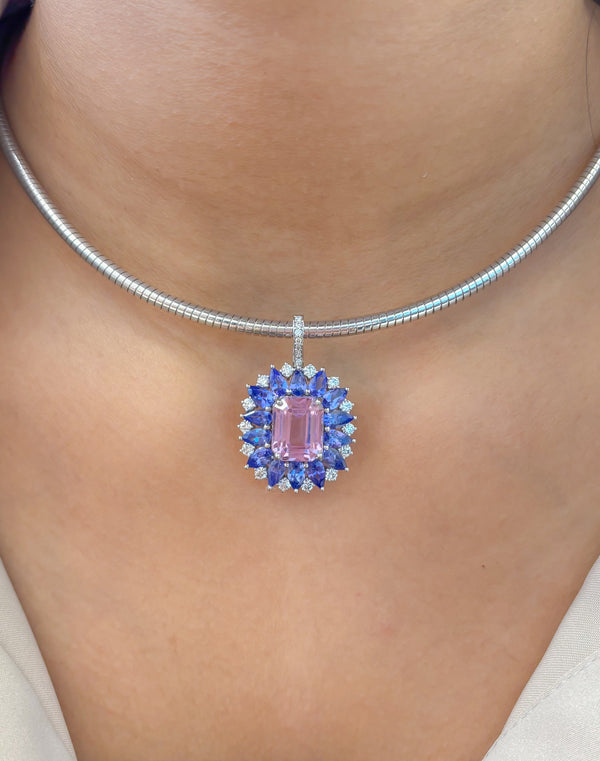 Kunzite Tanzanite Diamond Pendant