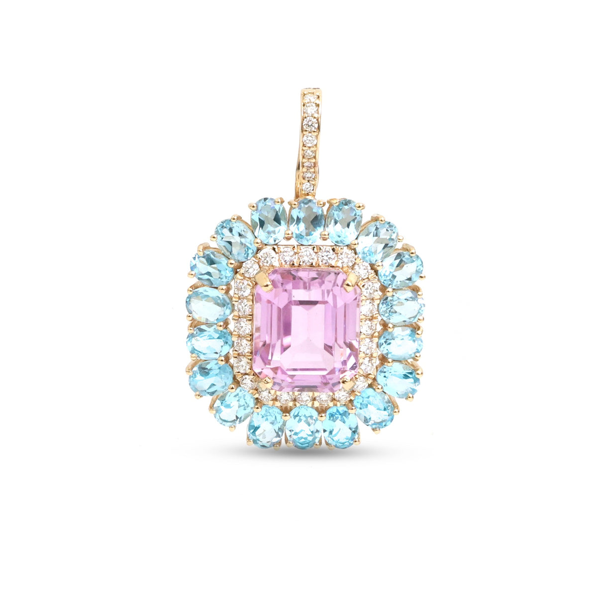 Kunzite Blue Topaz Diamond Pendant