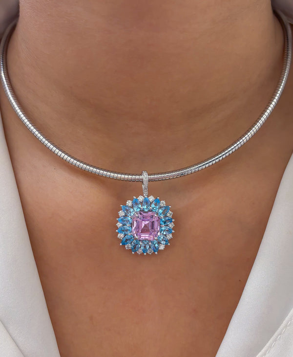 Kunzite Blue Topaz Diamond Pendant