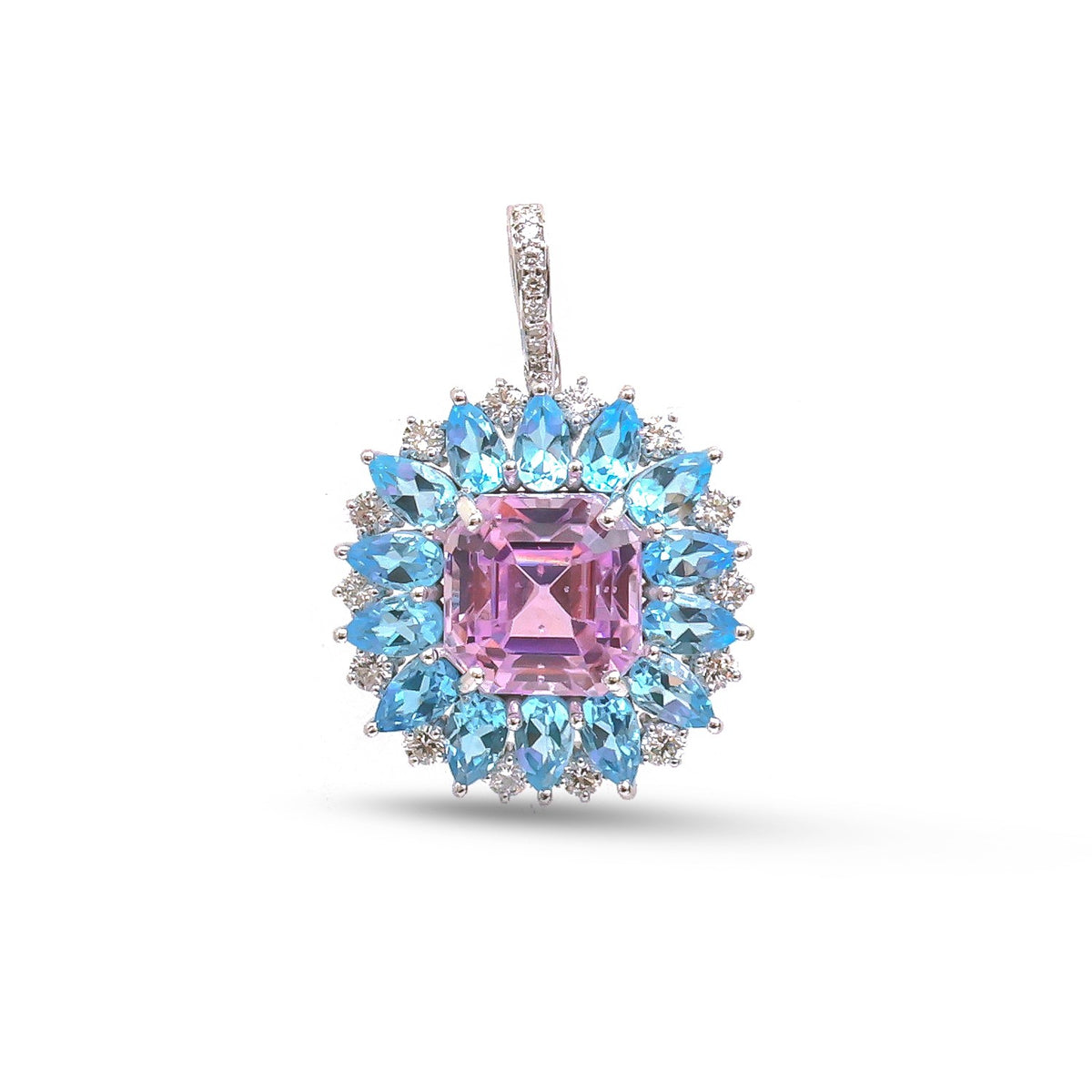 Kunzite Blue Topaz Diamond Pendant