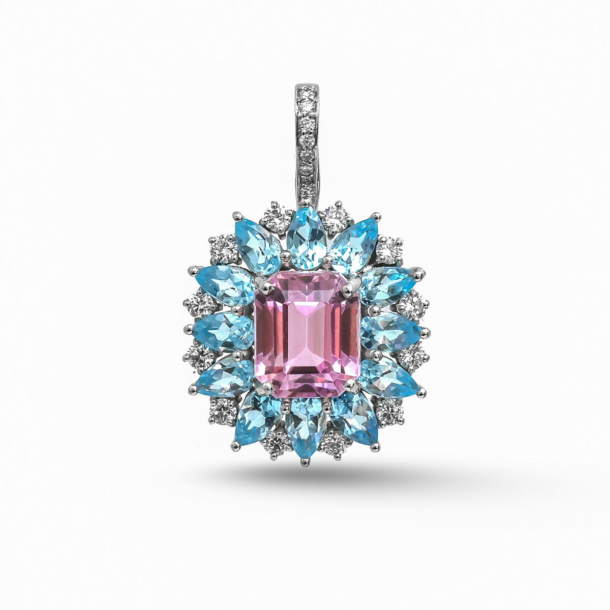 Kunzite Blue Topaz Diamond Pendant