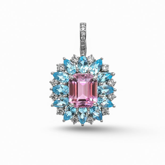 Kunzite Blue Topaz Diamond Pendant