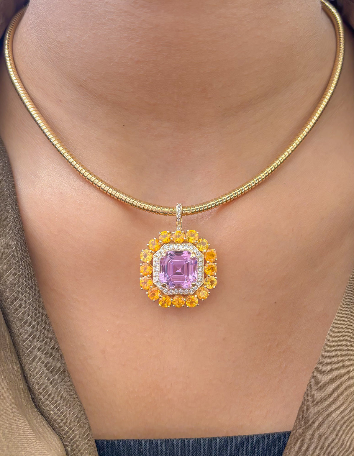 Kunzite Garnet Diamond Pendant