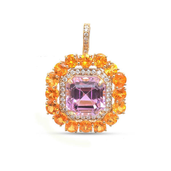 Kunzite Garnet Diamond Pendant