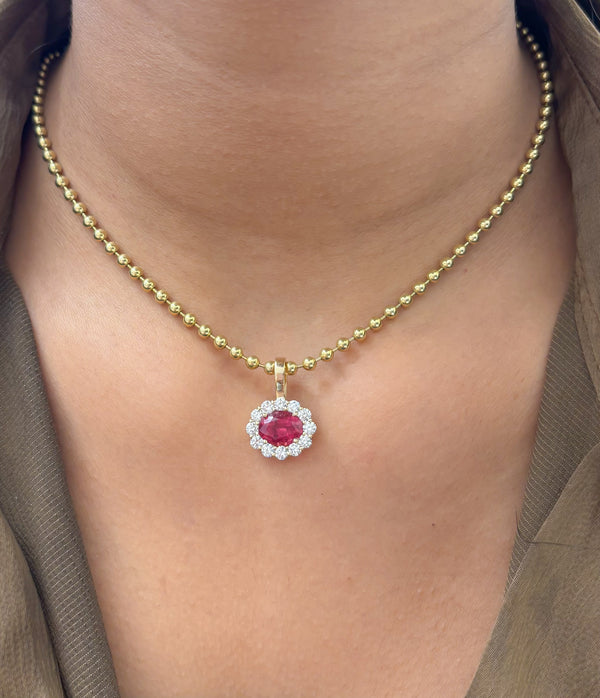 Rubellite Diamond Pendant