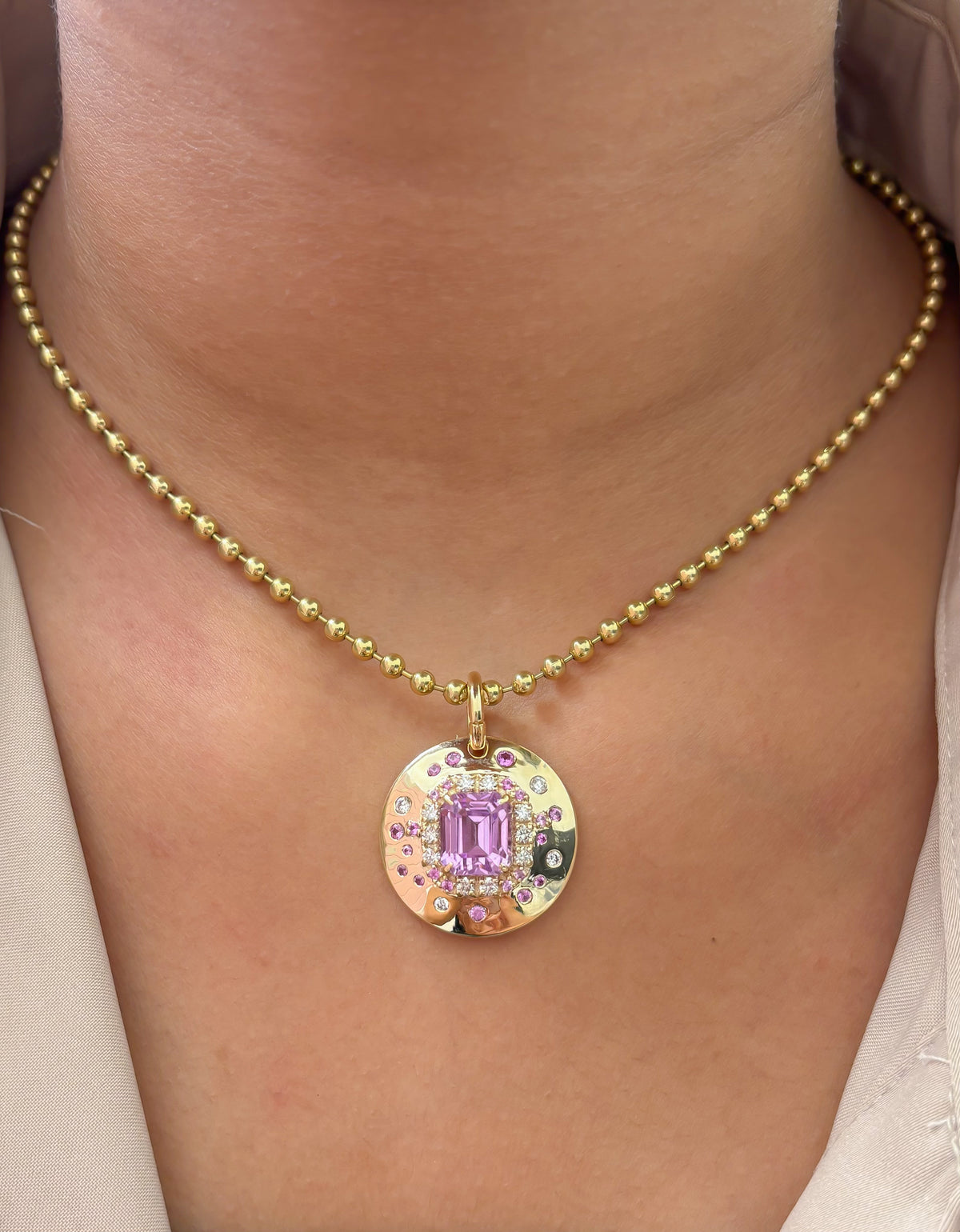 Kunzite Diamond Pink Sapphire Pendant