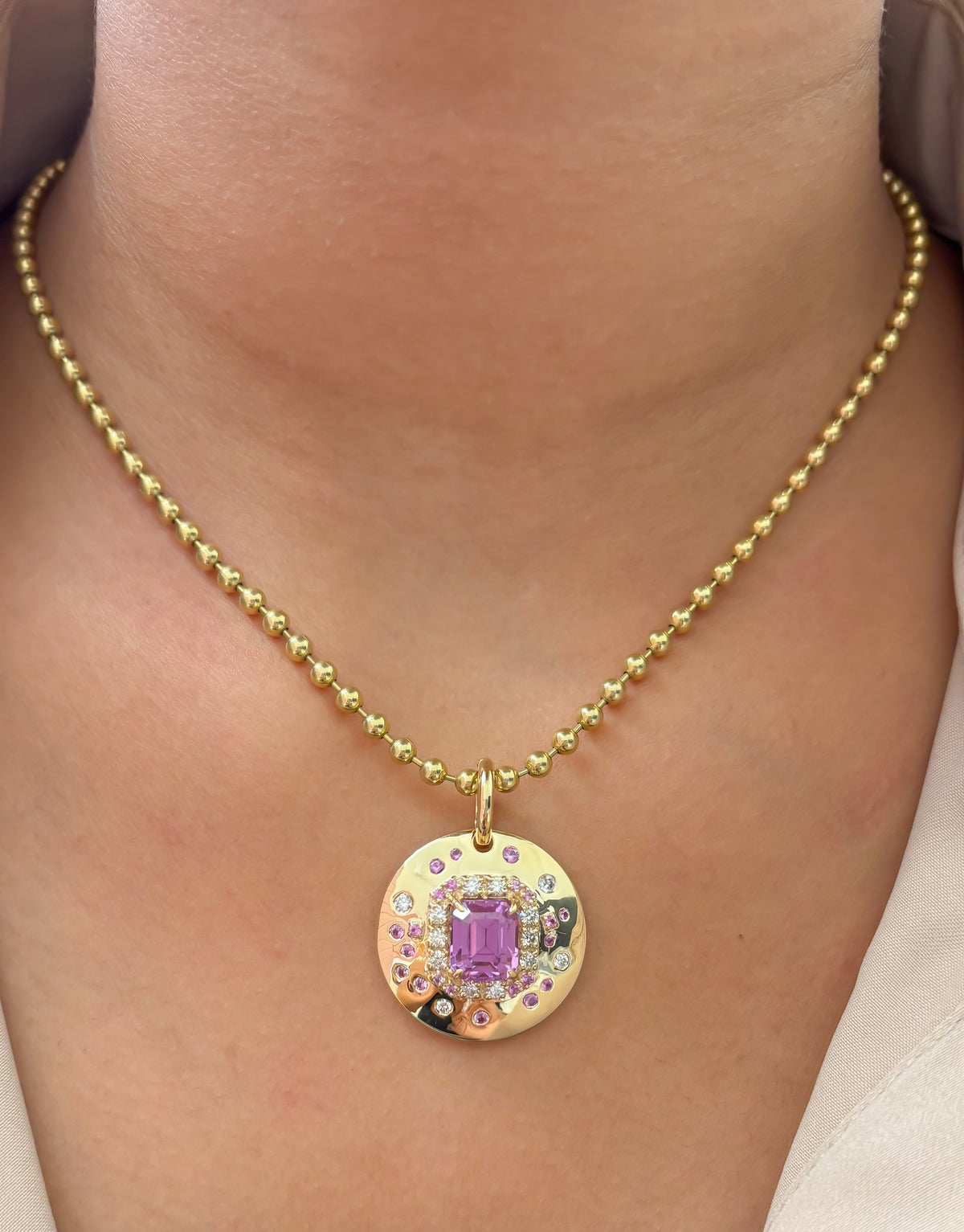 Kunzite Diamond Pink Sapphire Pendant