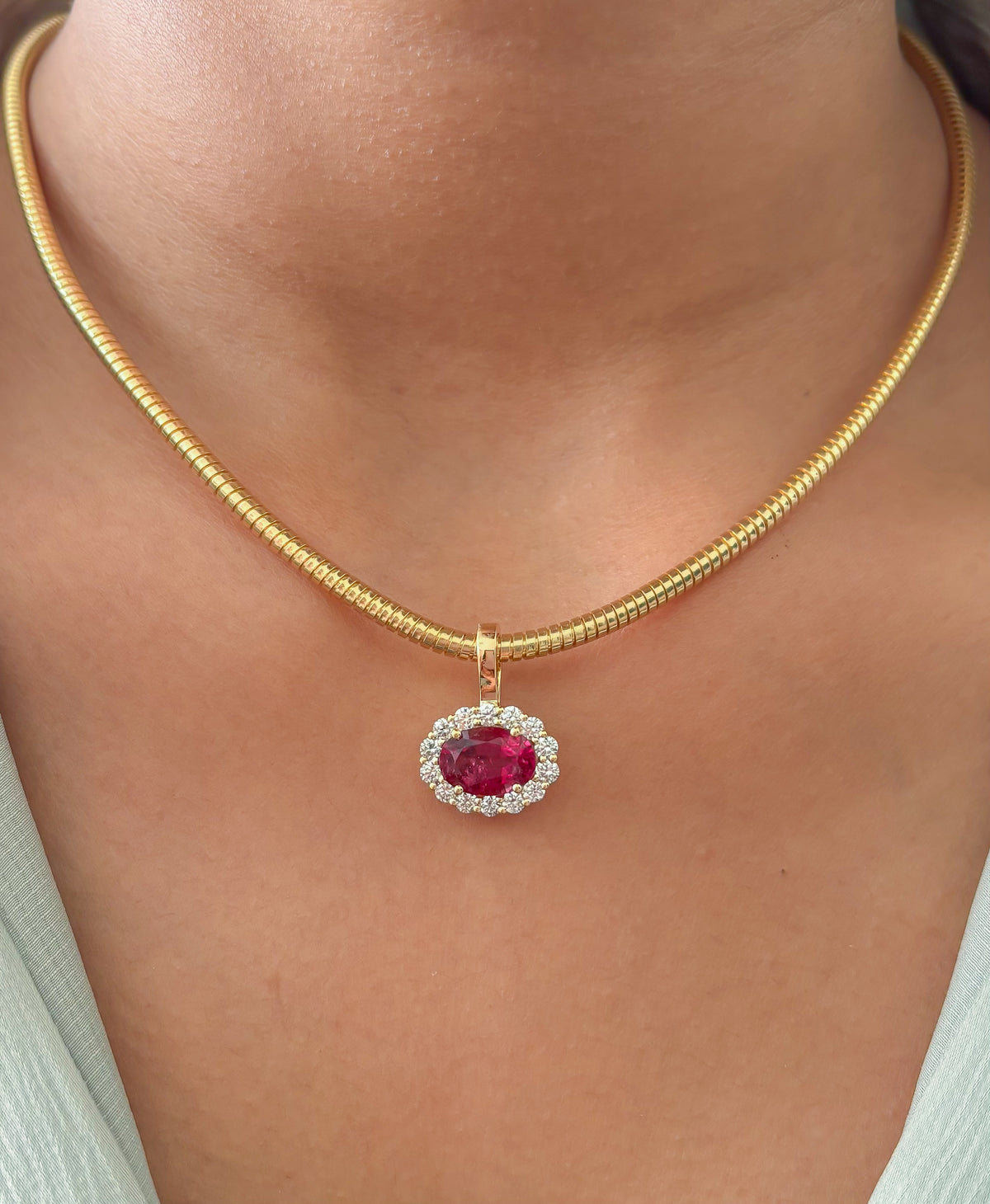 Rubellite Diamond Pendant