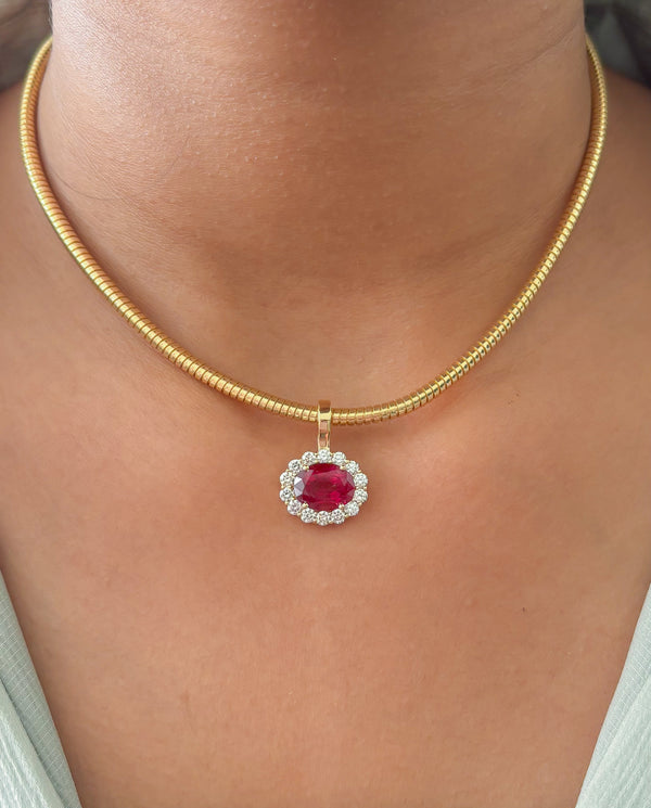 Rubellite Diamond Pendant