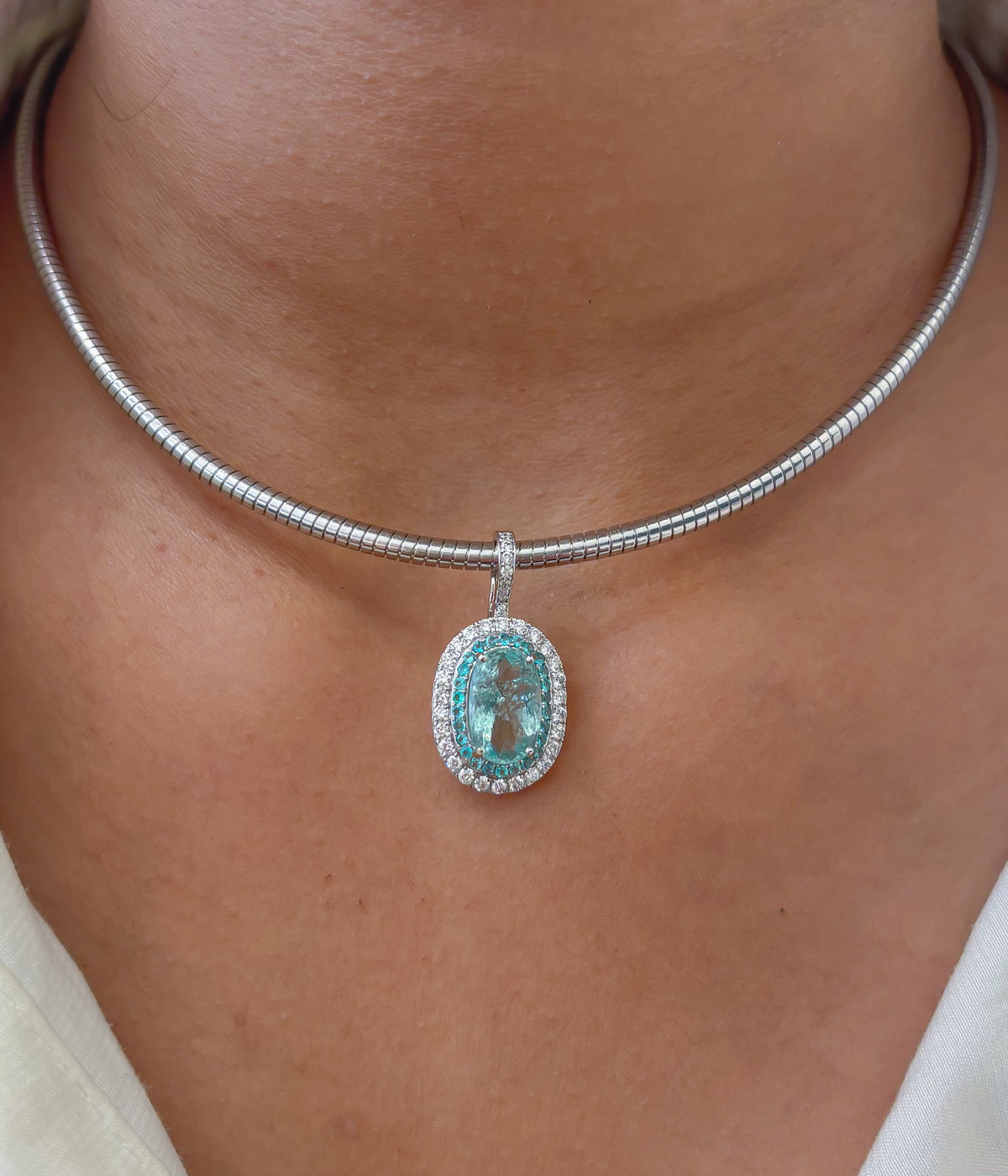 Paraiba Tourmaline Diamond Pendant