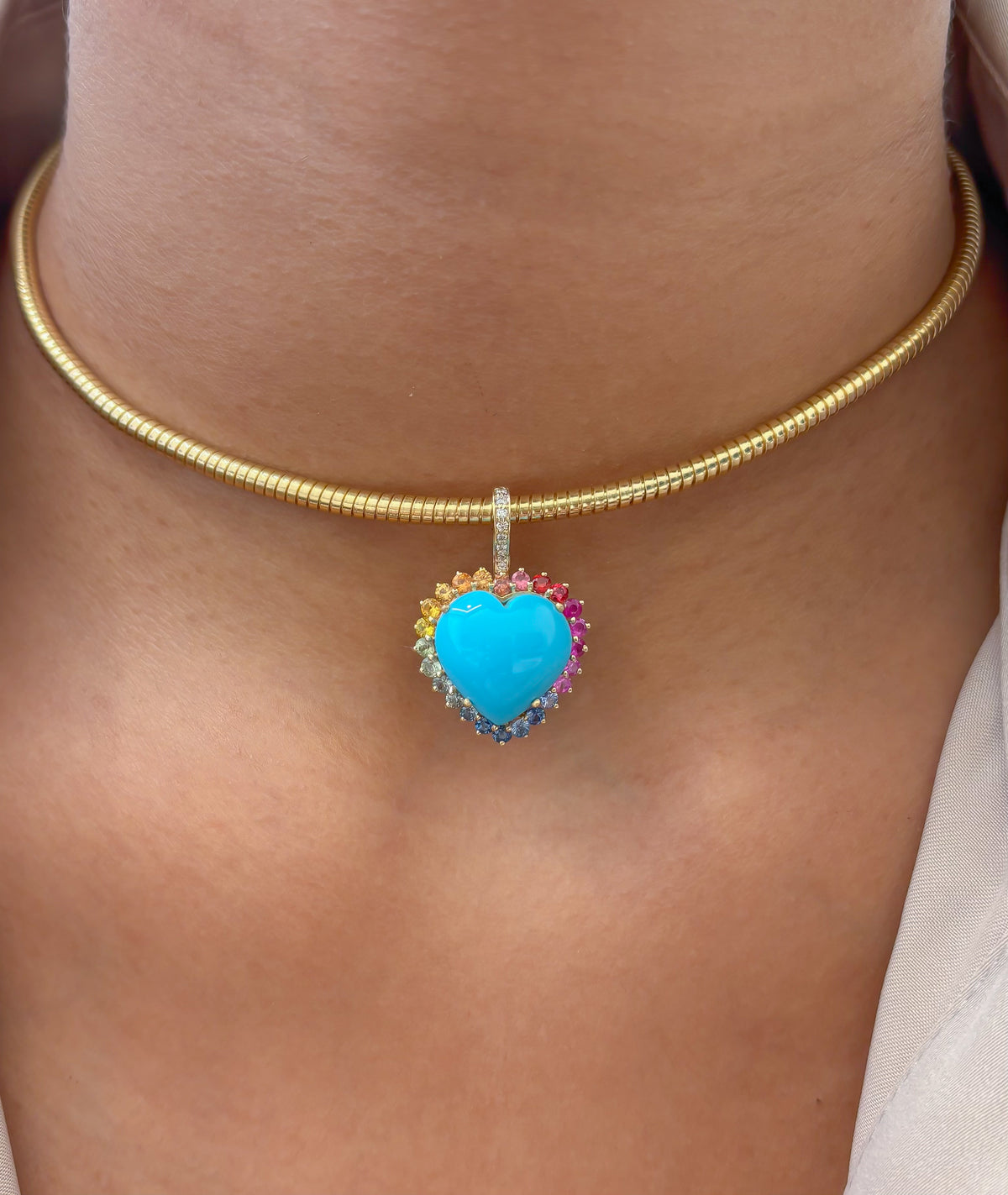 Turquoise Rainbow Sapphire Diamond Pendant