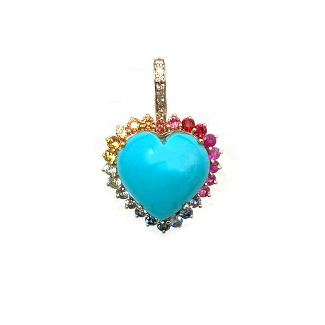 Turquoise Rainbow Sapphire Diamond Pendant
