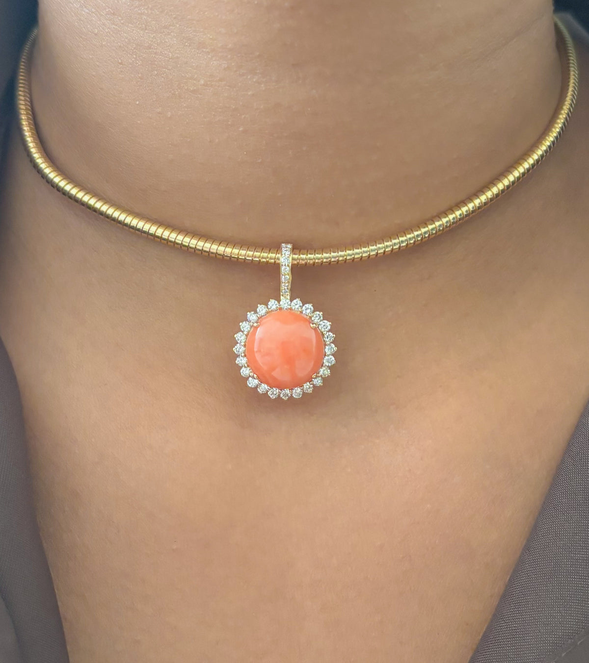 Coral Diamond Pendant