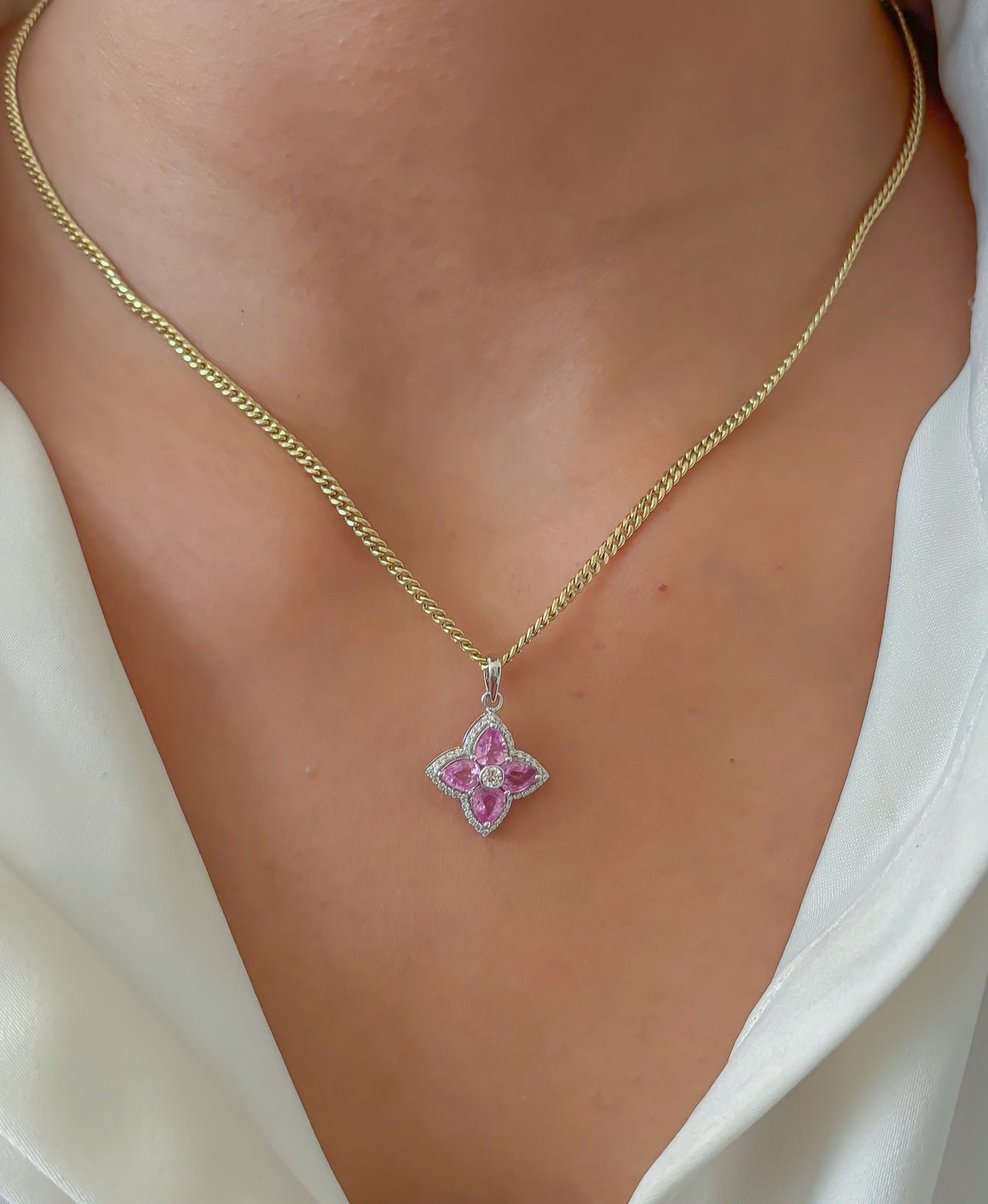 Pink Sapphire Diamond Pendant