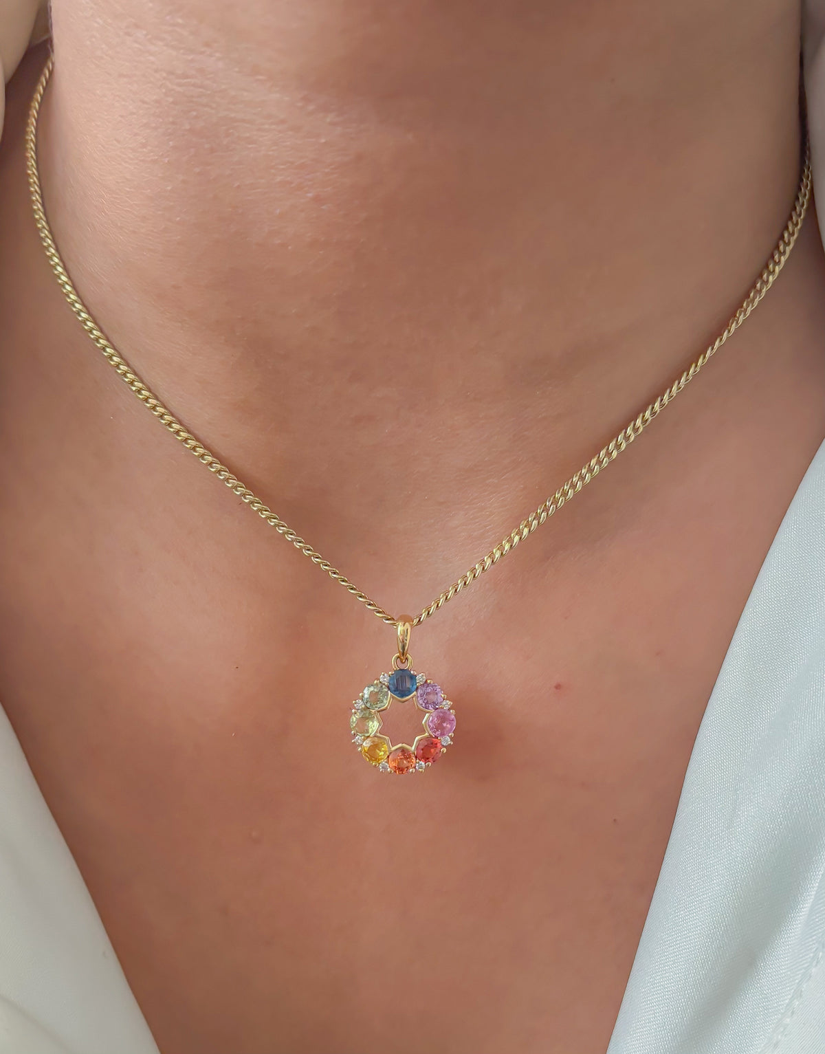 Rainbow Sapphire Diamond Pendant