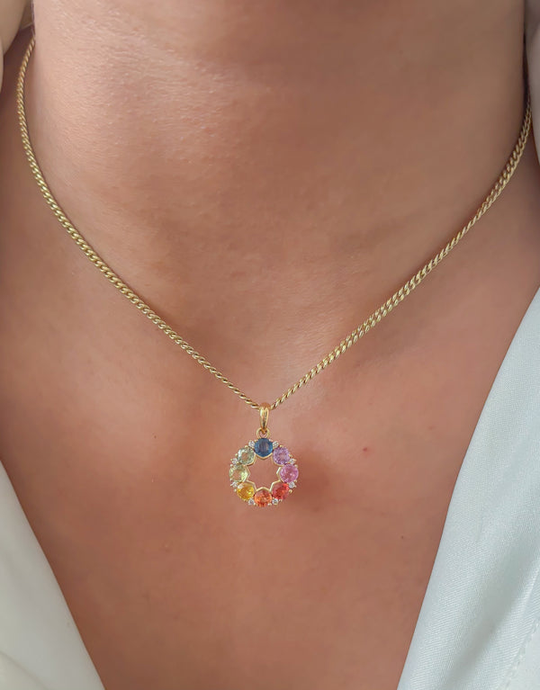Rainbow Sapphire Diamond Pendant
