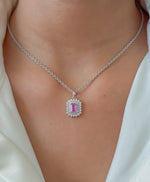 Pink Sapphire Octagon Double Halo Pendant