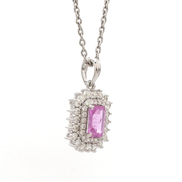 Pink Sapphire Octagon Double Halo Pendant