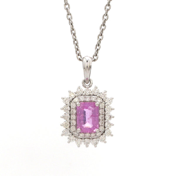 Pink Sapphire Octagon Double Halo Pendant