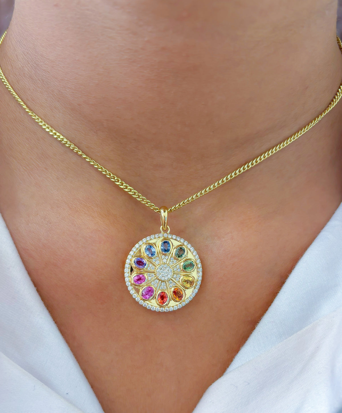 Rainbow Sapphire Diamond Pendant