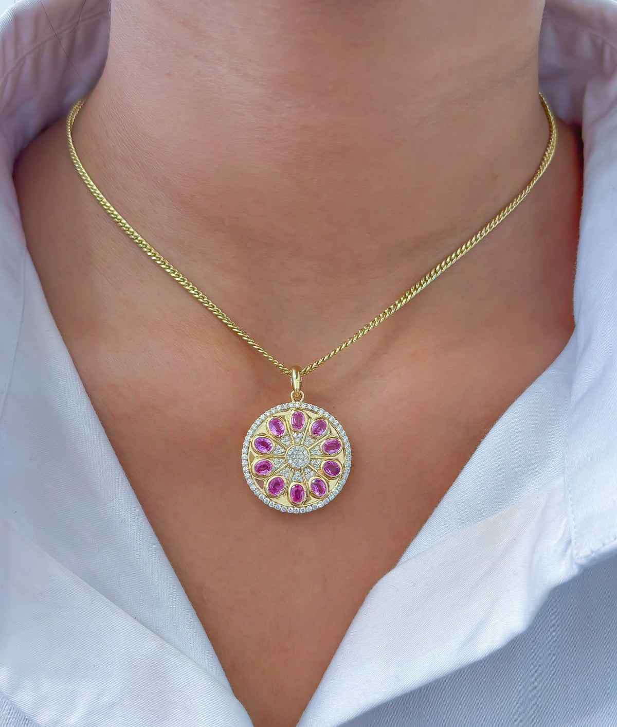 Pink Sapphire Diamond Pendant