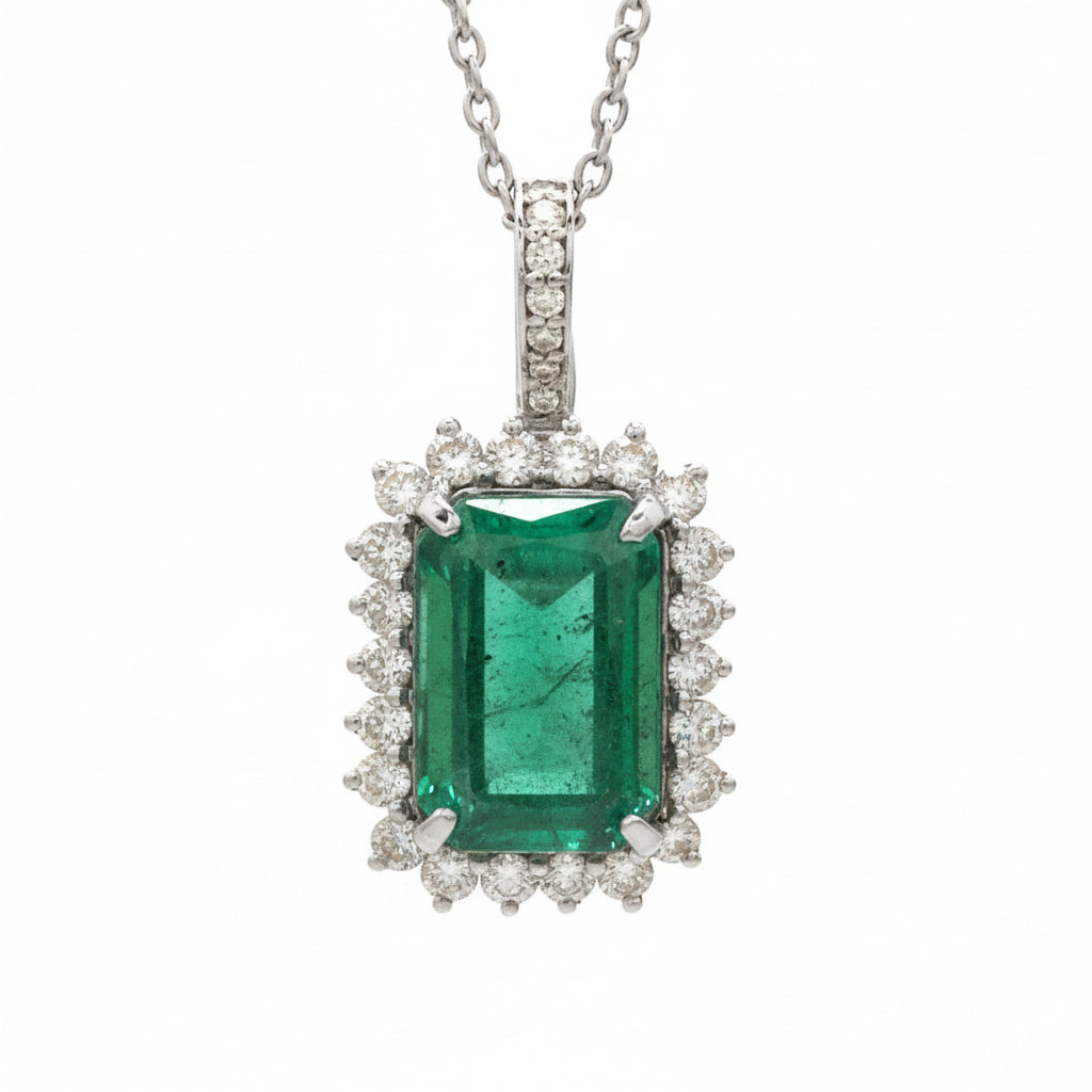 Emerald Octagon Diamond Pendant