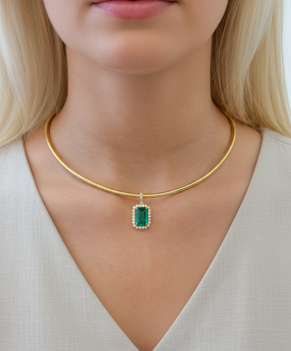 Emerald Octagon Diamond Pendant