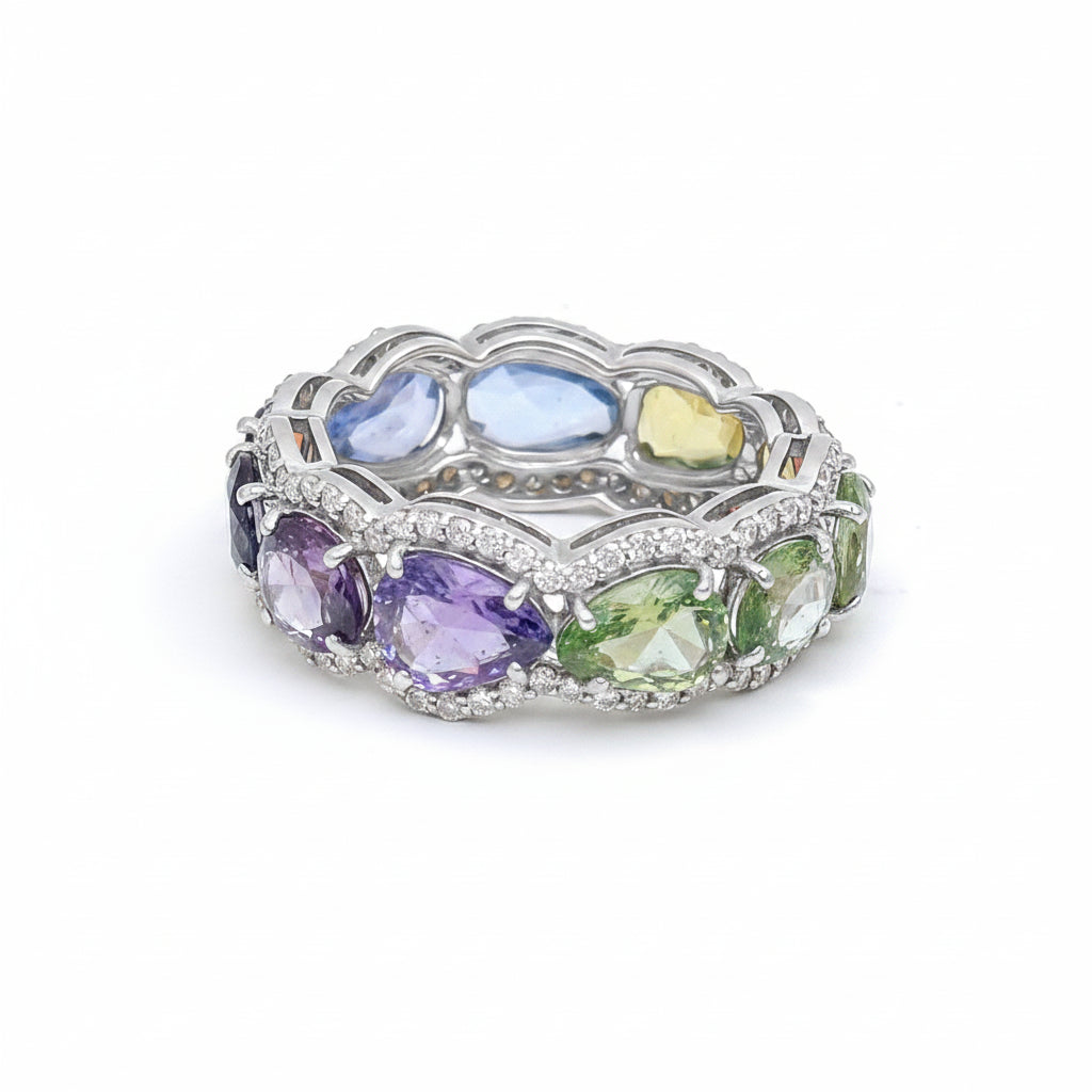 Rainbow Sapphire Diamond Ring