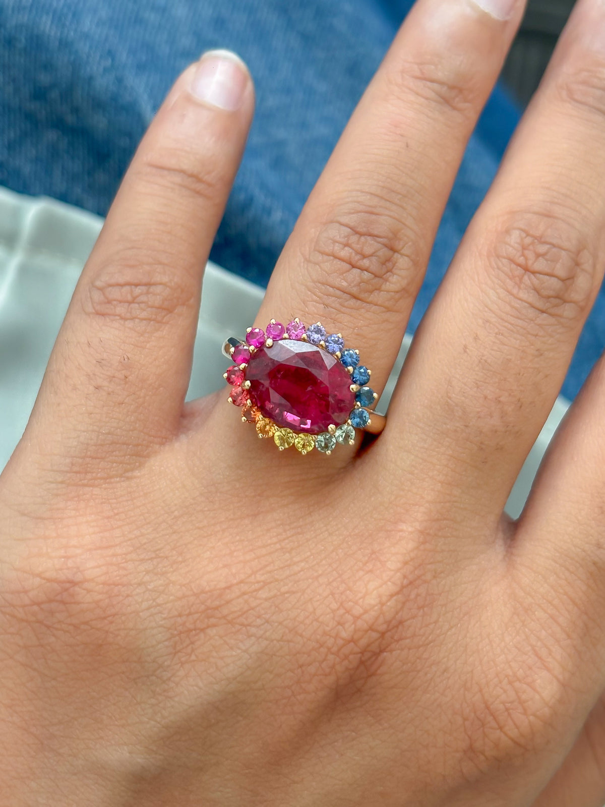 Rubellite Rainbow Sapphire Ring