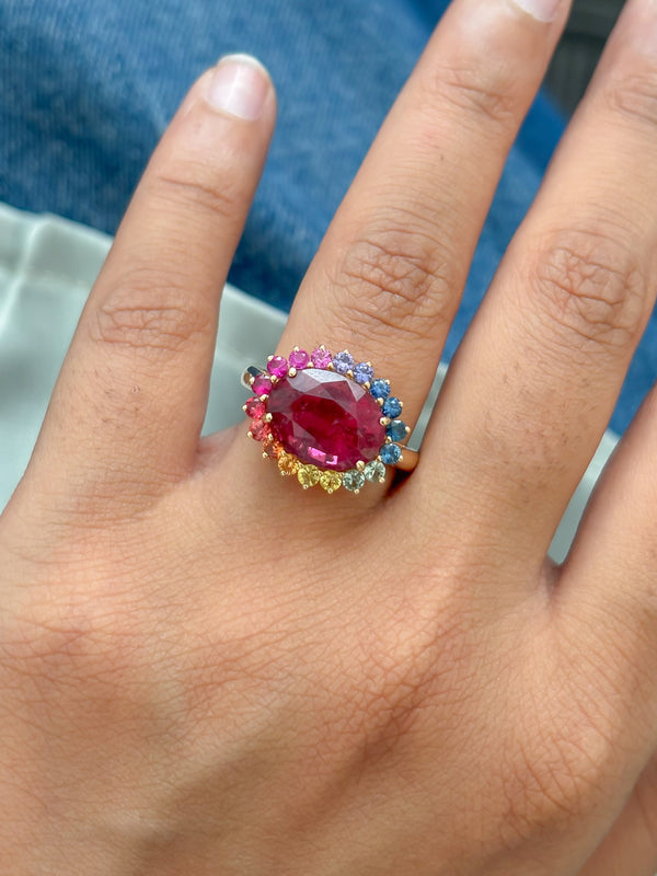 Rubellite Rainbow Sapphire Ring