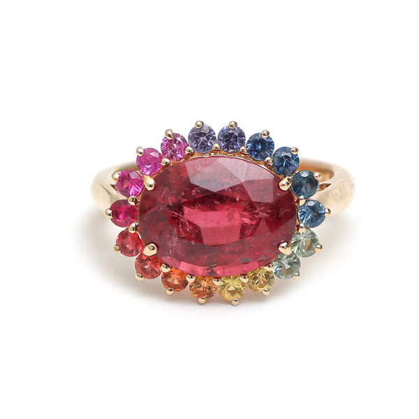 Rubillite Rainbow Sapphire Ring