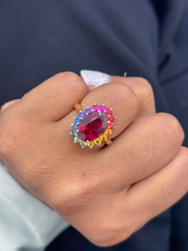 Rubillite Rainbow Sapphire Ring