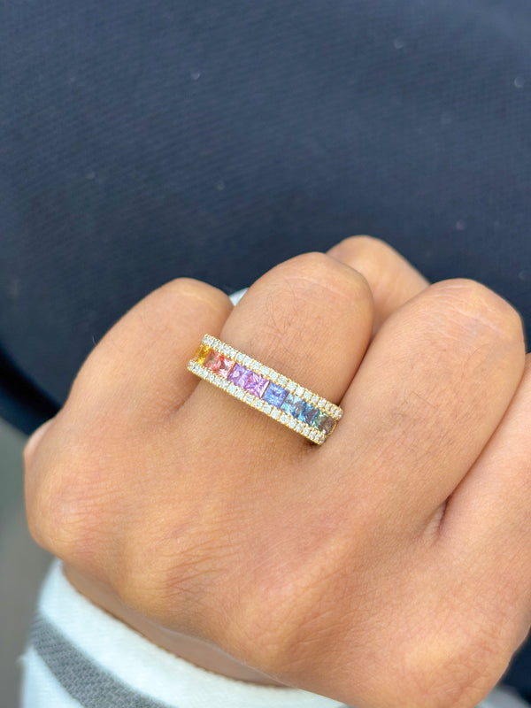 Rainbow Sapphire Diamond Ring