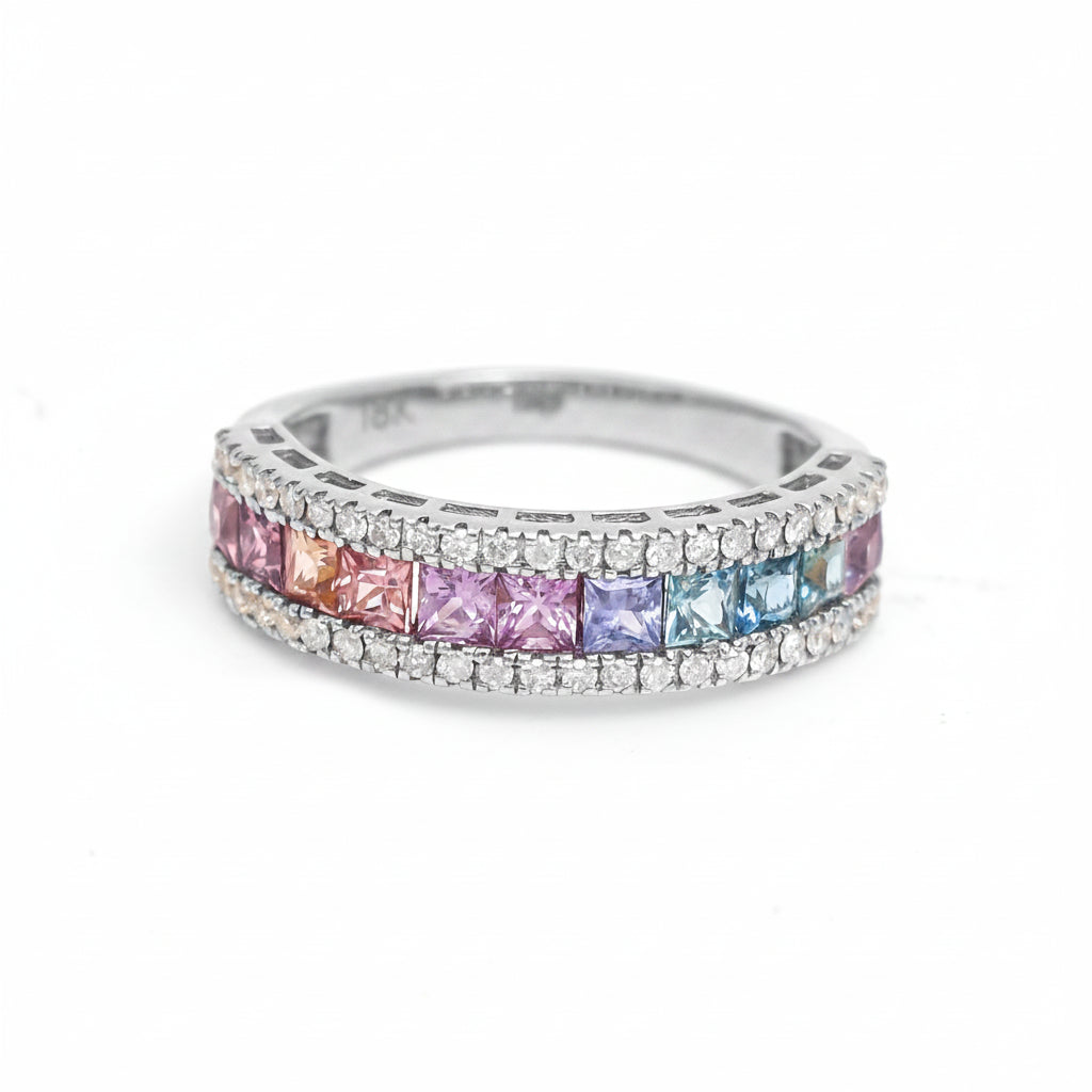 Rainbow Sapphire Diamond Ring