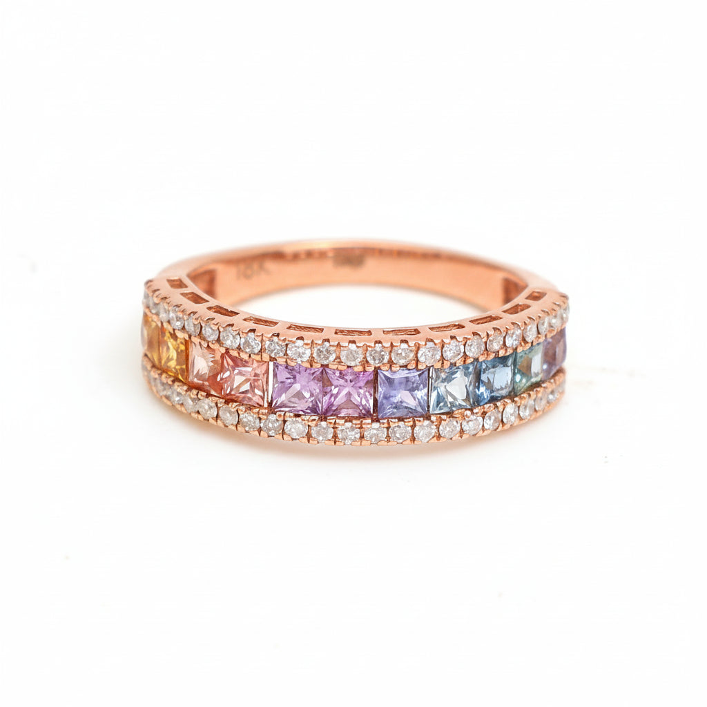 Rainbow Sapphire Diamond Ring