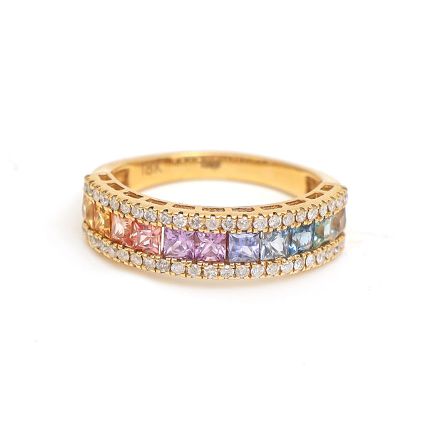 Rainbow Sapphire Diamond Ring