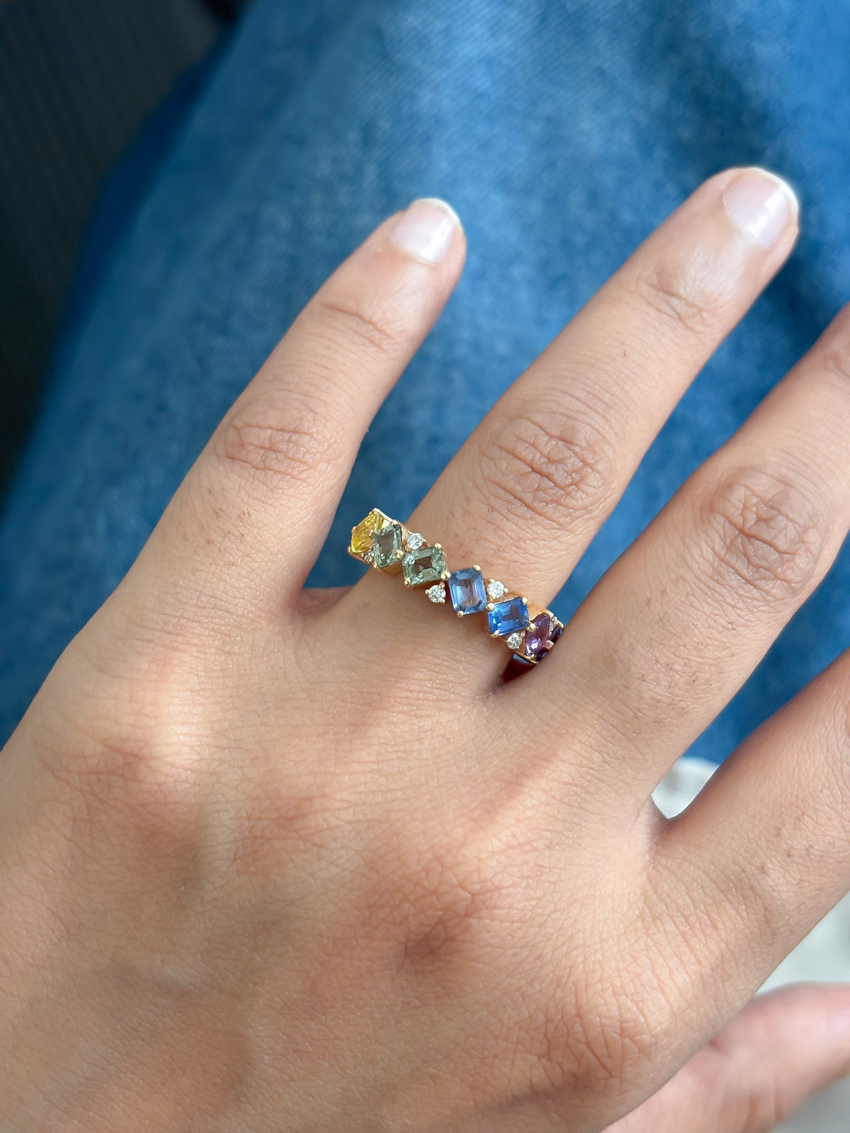 Rainbow Sapphire Diamond Ring